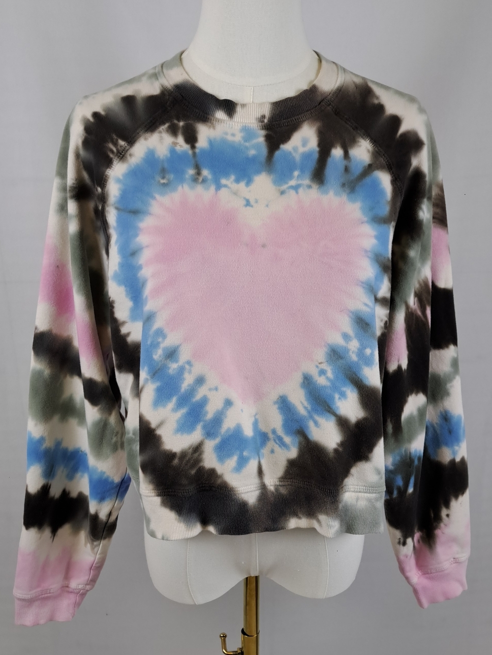 ​Electric & Rose Pink Heart Tie Dye Sweatshirt Coquette Hippie Streetwear Size S